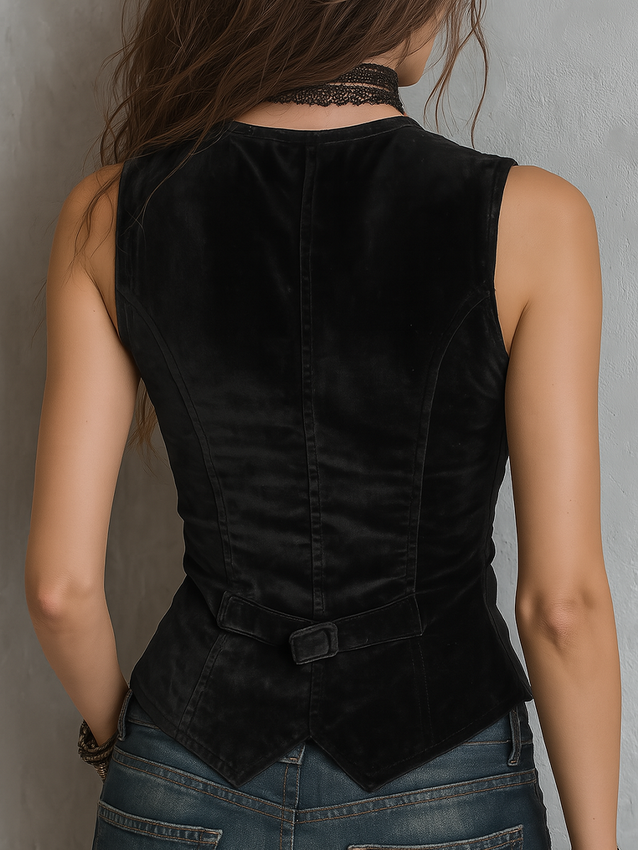 Retro Round V-Neck Velvet Vest