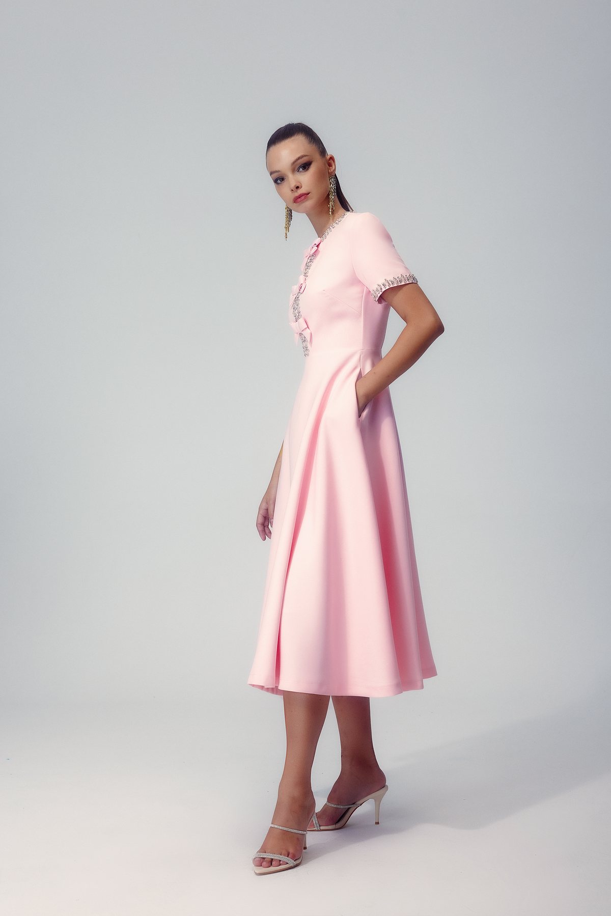 Zoe Bowknot Crystal-embellished Midi-Length Dress