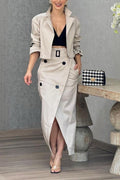 Coordinated Fashion Lapel Jacket & Split Skirt Two-Piece Set
