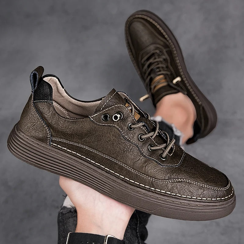 Cowhide Leather Sneakers with Lace-Up Closure