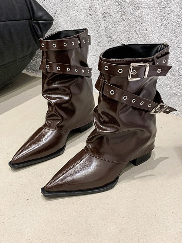 Modern Pointed toe chunky heel retro Martin boots