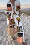 Distinctive Palm Tree Print Slouchy Trousers Set