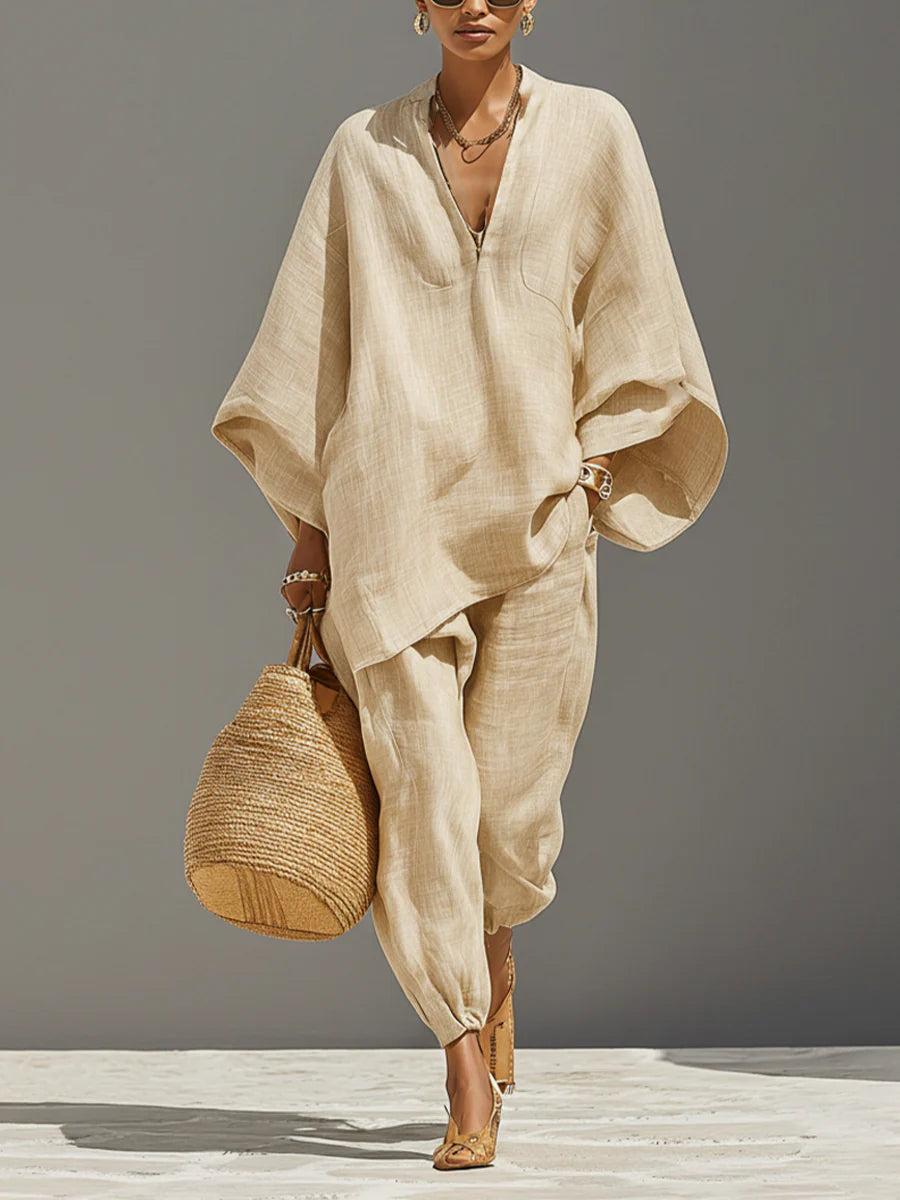 Linen Asymmetric Trousers Set
