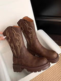 Modern Retro soft leather thick-soled versatile mid-calf boots star_border