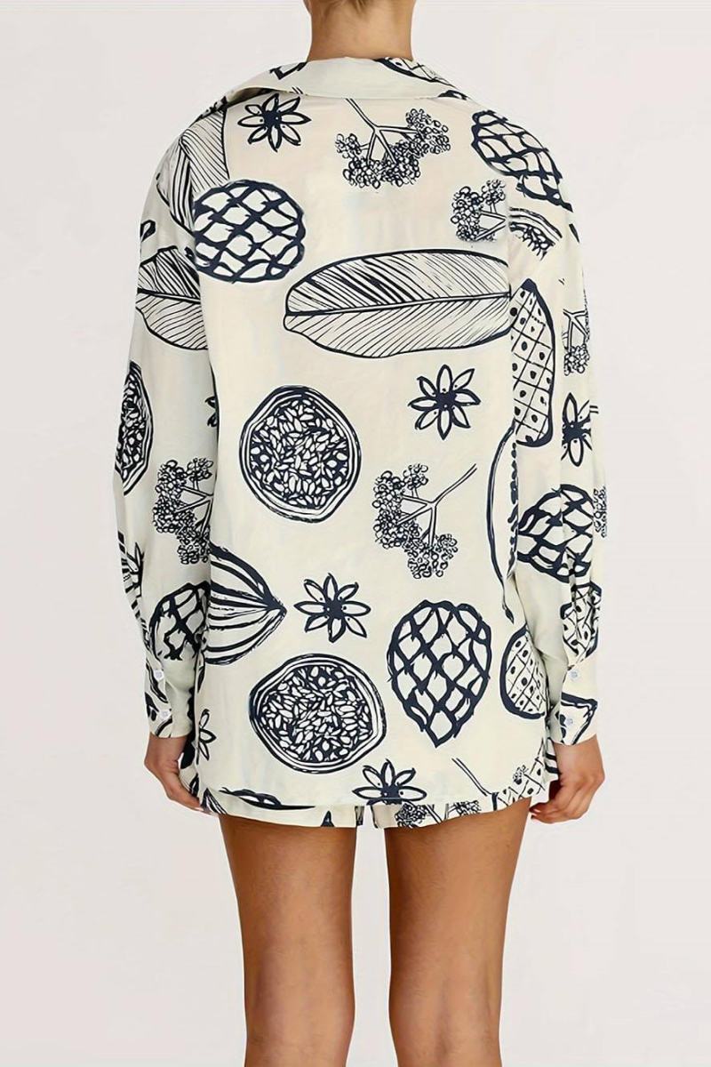Coordinated Summer Fruit Print Loose Shirt Shorts Set