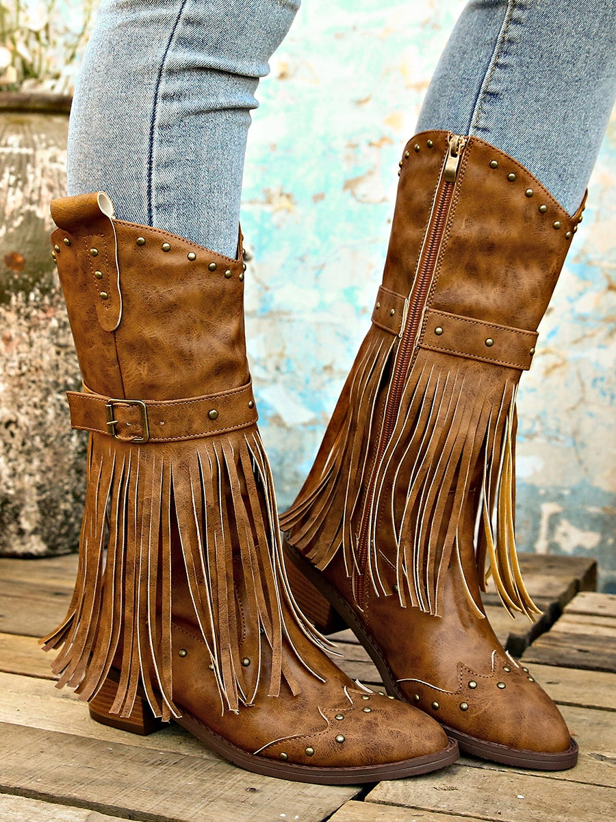 Modern Retro tassel rivet belt knight boots