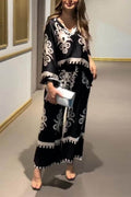 Distinctive Print Irregular Long Sleeve Top Long Trousers Set