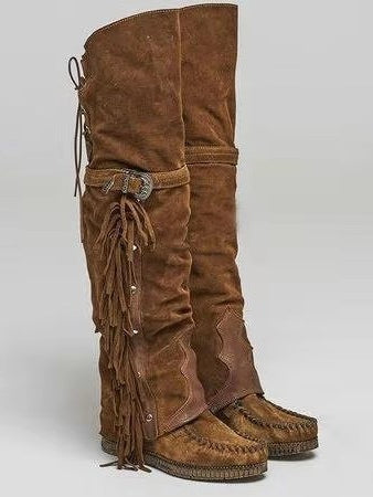 Modern Women's over-the-knee tassel rivet flat high boots