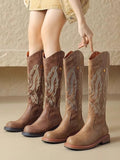 Modern Brown embroidered back zipper long boots