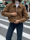 Suede Jacket with Studs, Lapel Collar and Long Sleeves