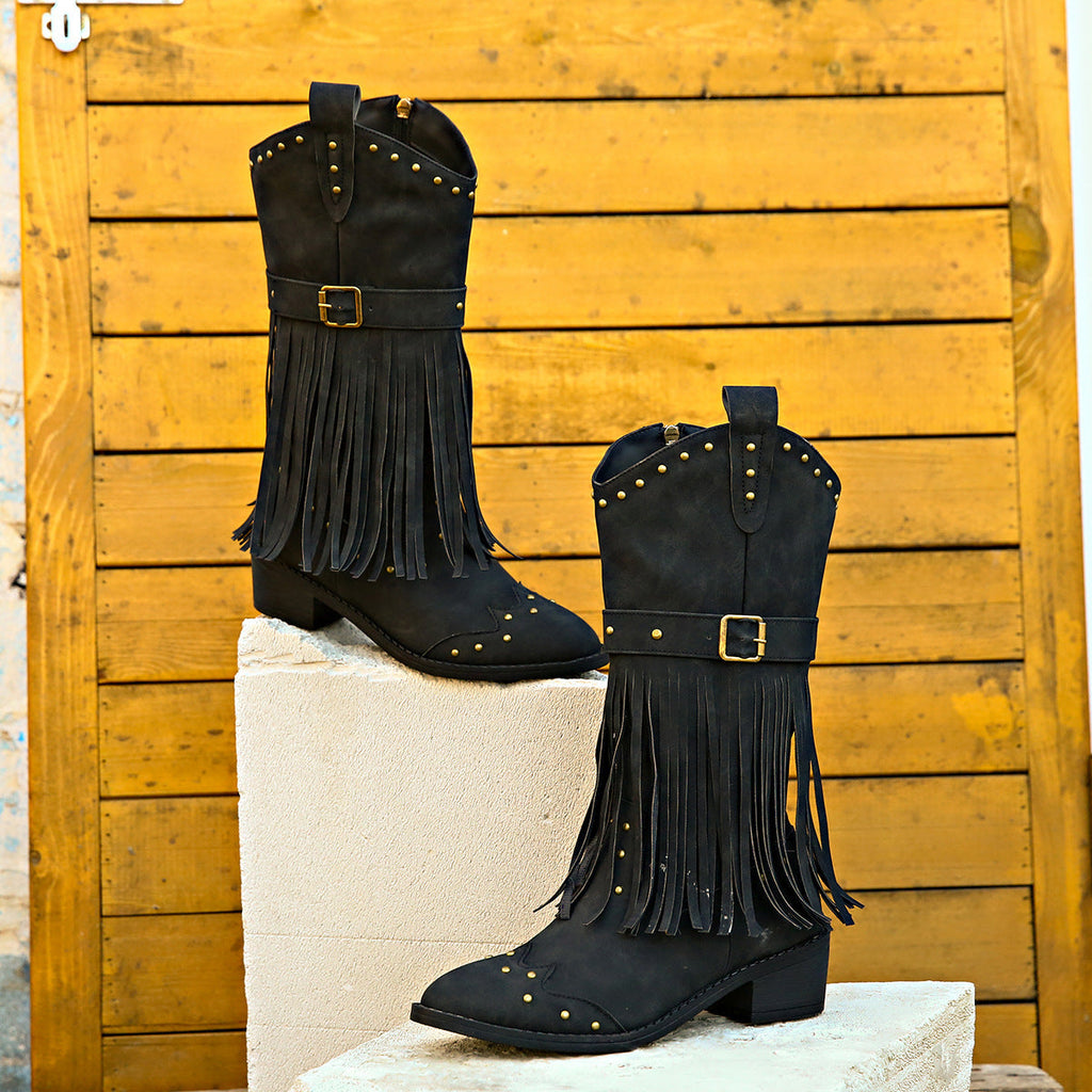 Modern Retro tassel rivet belt knight boots