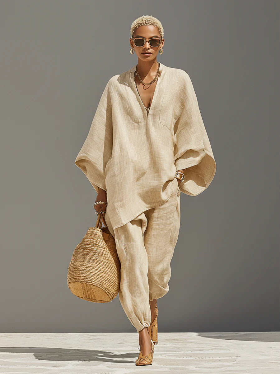 Linen Asymmetric Trousers Set