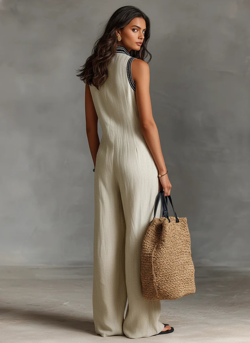 Modern Embroidered Linen Jumpsuit