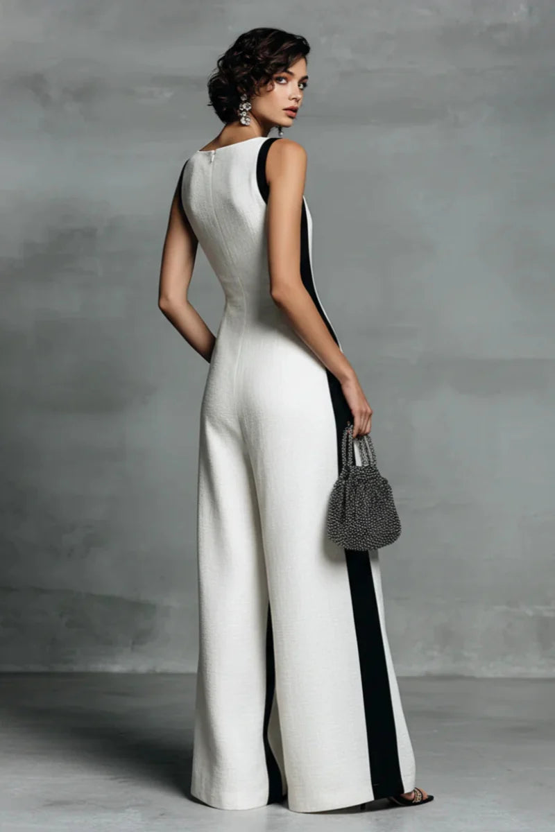 Modern Black & White Contrast Stripe Sleeveless Jumpsuit