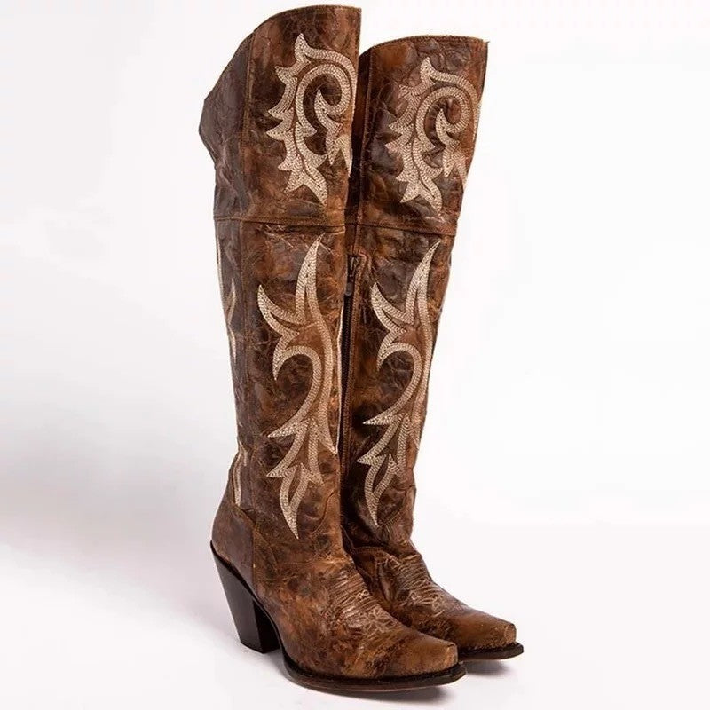 Modern Retro pattern high-heeled thick-heeled high boots