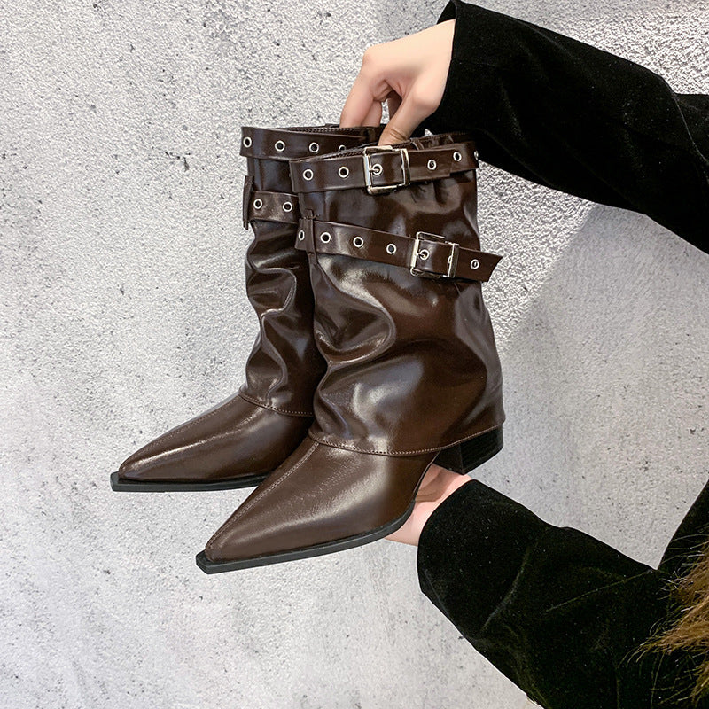 Modern Pointed toe chunky heel retro Martin boots