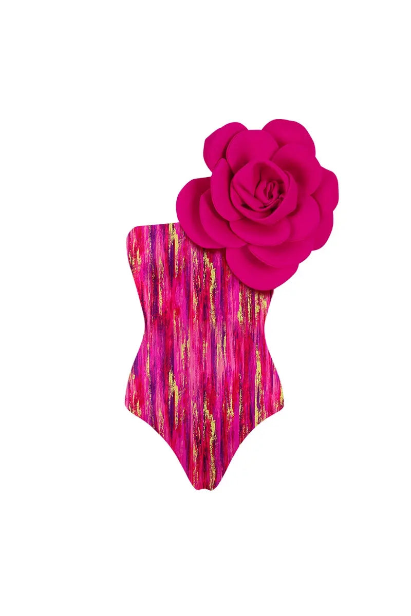 Flower Front Decor Patterned One Piece Swimwear Set