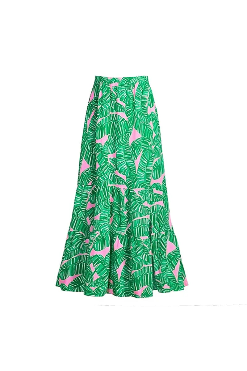 Green Ruffled Print One Piece Swimsuit