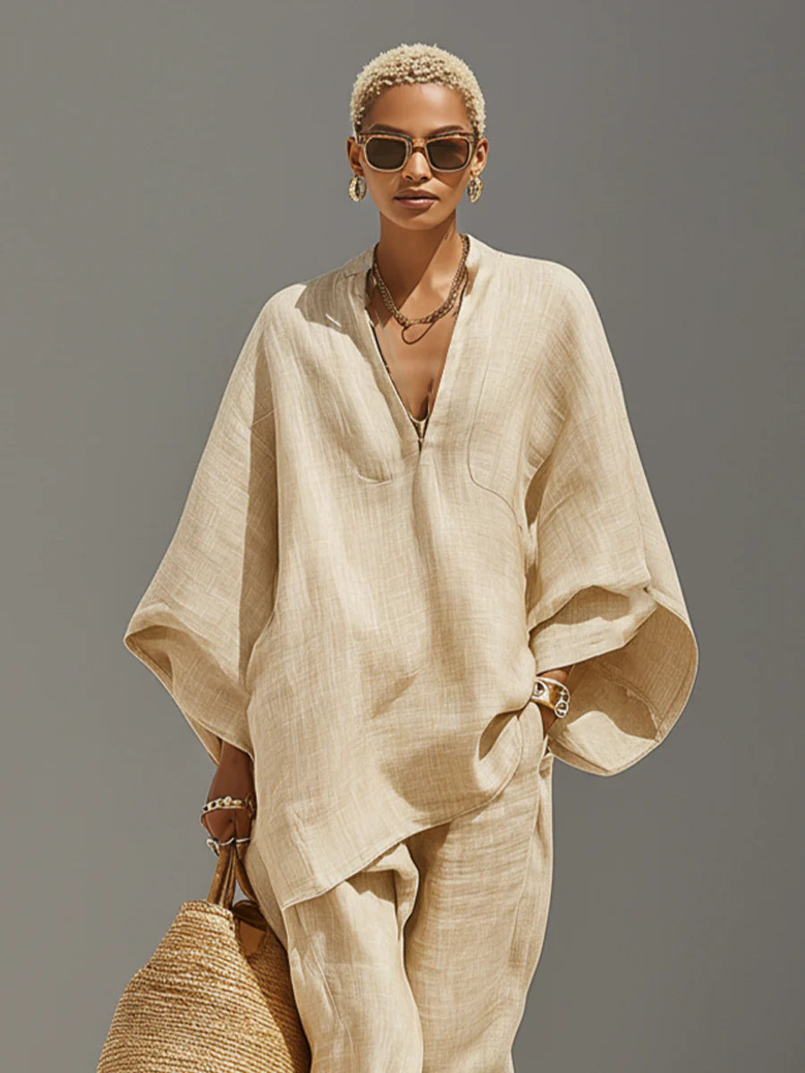 Linen Asymmetric Trousers Set