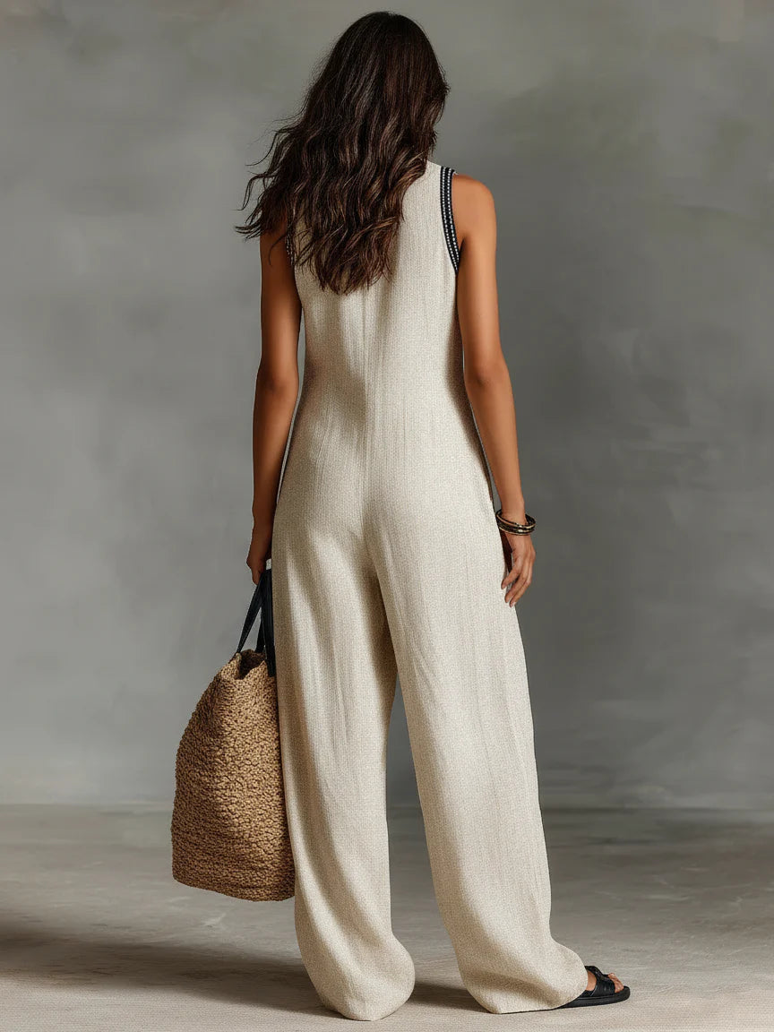 Modern Embroidered Linen Jumpsuit