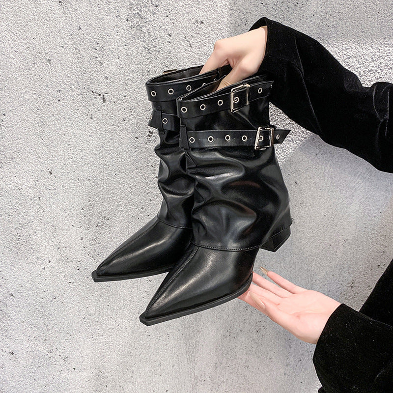Modern Pointed toe chunky heel retro Martin boots