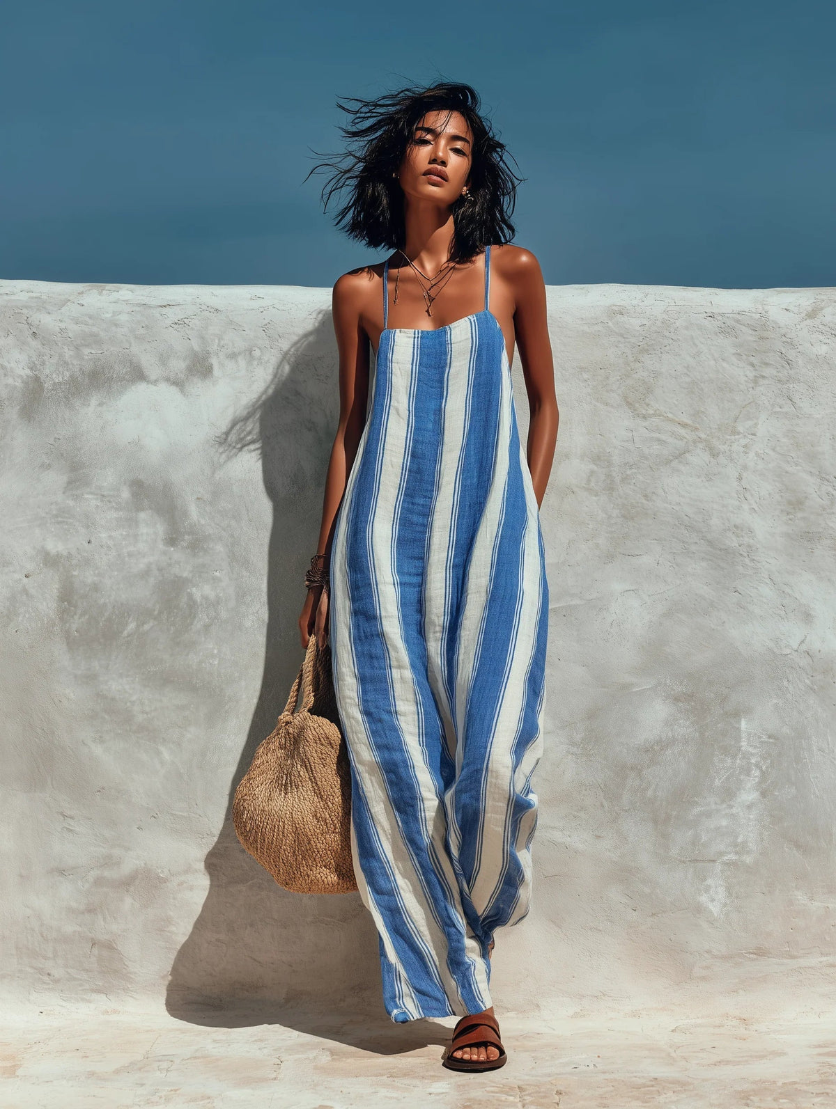 Modern Striped Linen Jumpsuit