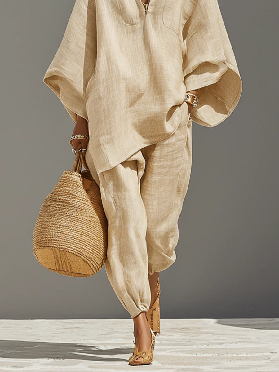 Linen Asymmetric Trousers Set