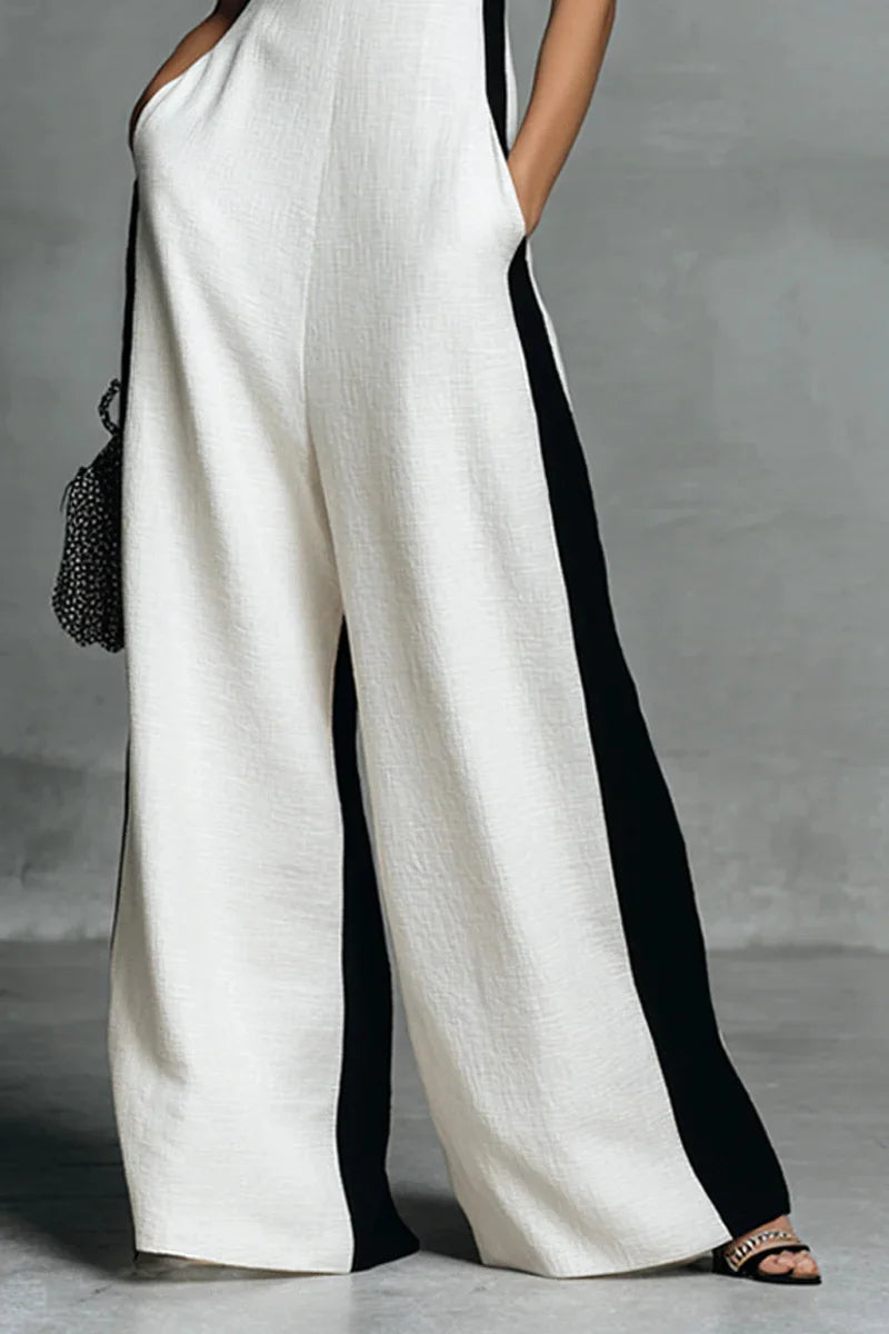 Modern Black & White Contrast Stripe Sleeveless Jumpsuit