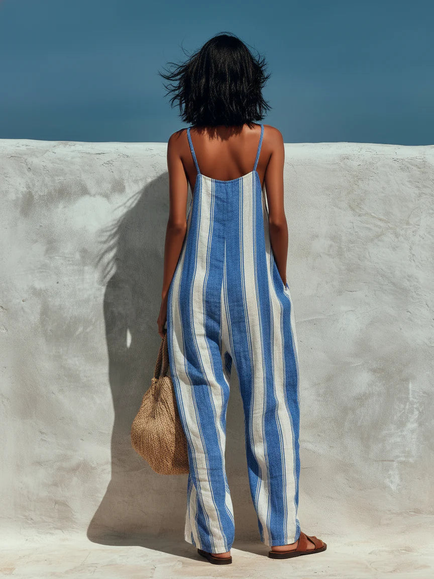Modern Striped Linen Jumpsuit