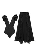 3D Flower Shoulder Detail Hollow Black Set