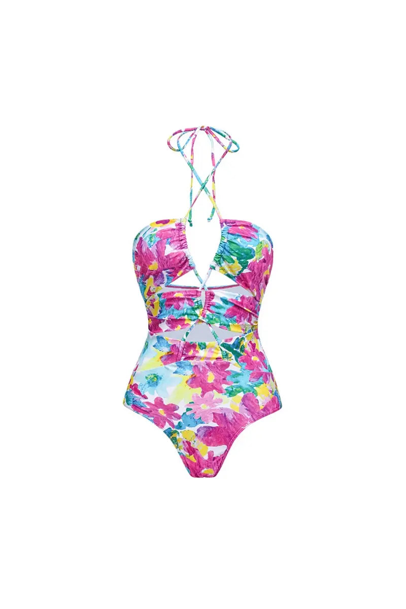 Cut-Out One Piece Swimwear Set with Cover Up