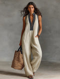 Modern Embroidered Linen Jumpsuit