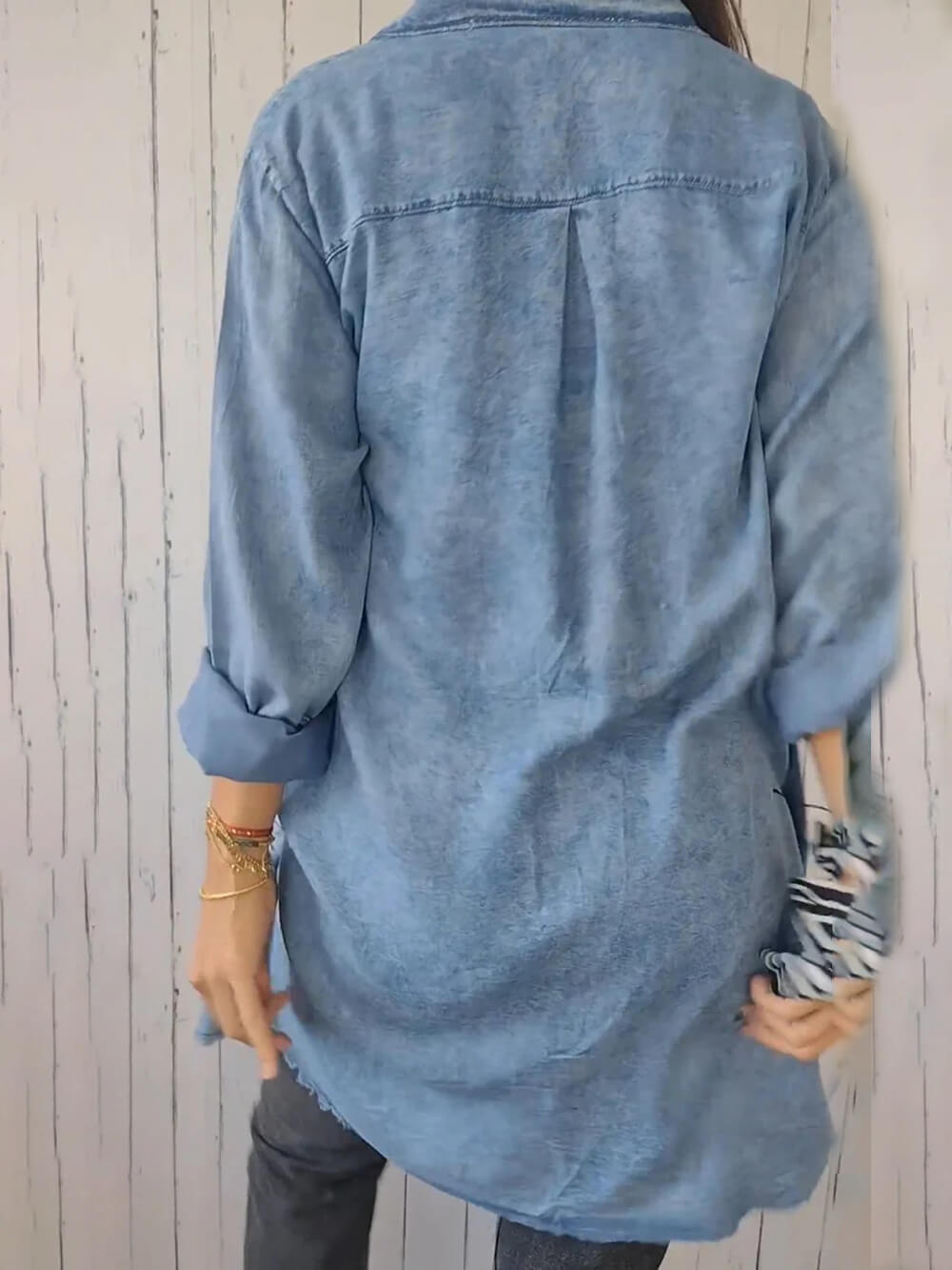 Denim Jacket in a Lightweight Design with Lapel Collar and Long Sleeves