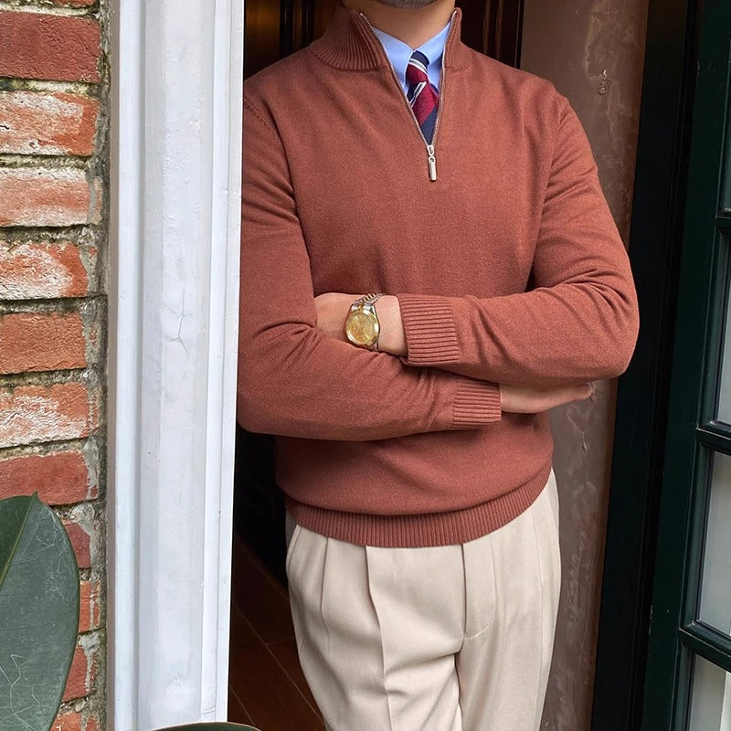 Wool Blend Sweater with Zip Front