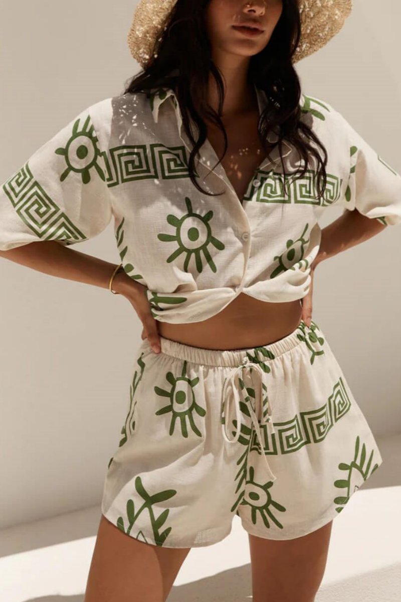 Coordinated Holiday Fun Print Loose Shorts Two-Piece Set