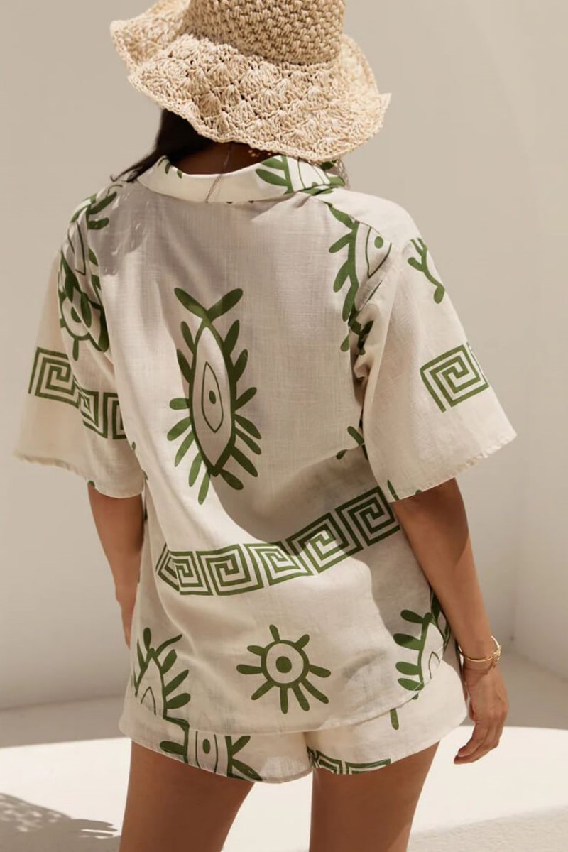 Coordinated Holiday Fun Print Loose Shorts Two-Piece Set