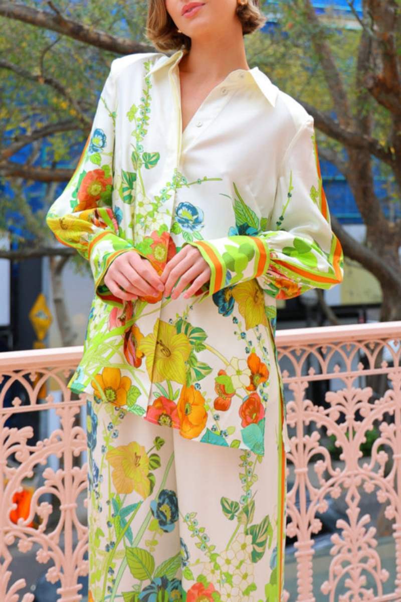 Tailored Silhouette Flower Print Trousers Set