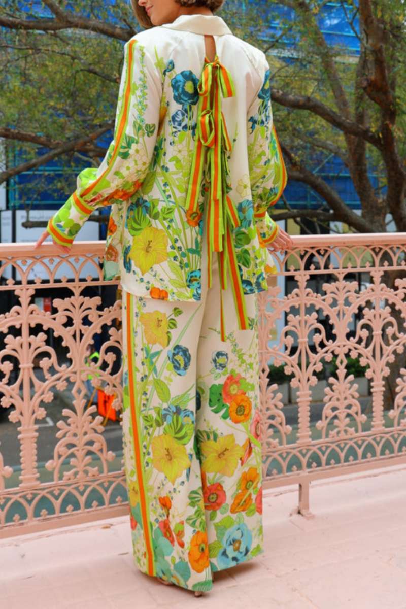 Tailored Silhouette Flower Print Trousers Set