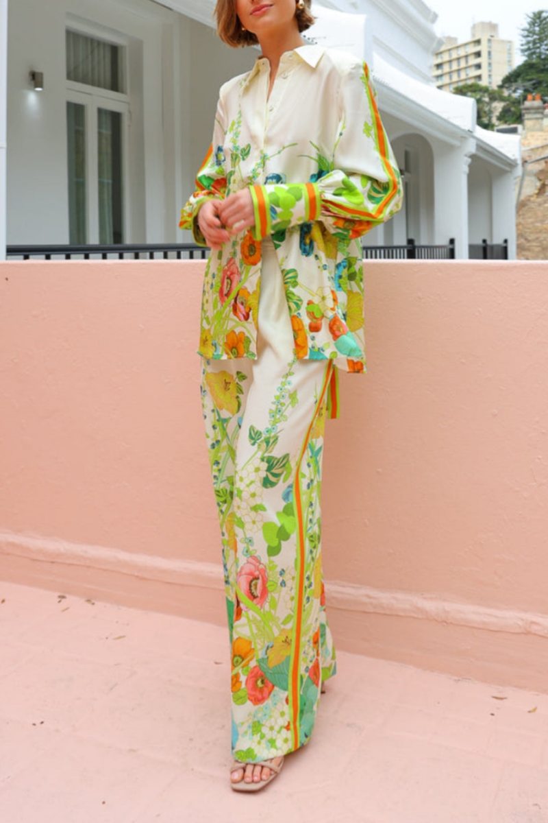Tailored Silhouette Flower Print Trousers Set