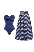 Denim Bandeau One Piece Swimwear Set