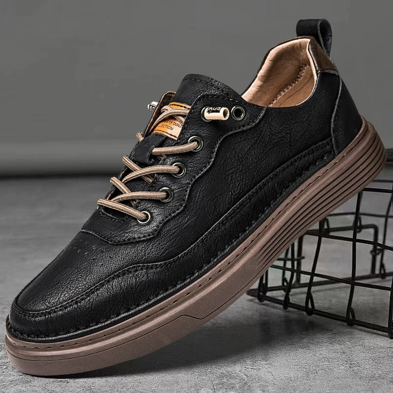 Cowhide Leather Sneakers with Lace-Up Closure