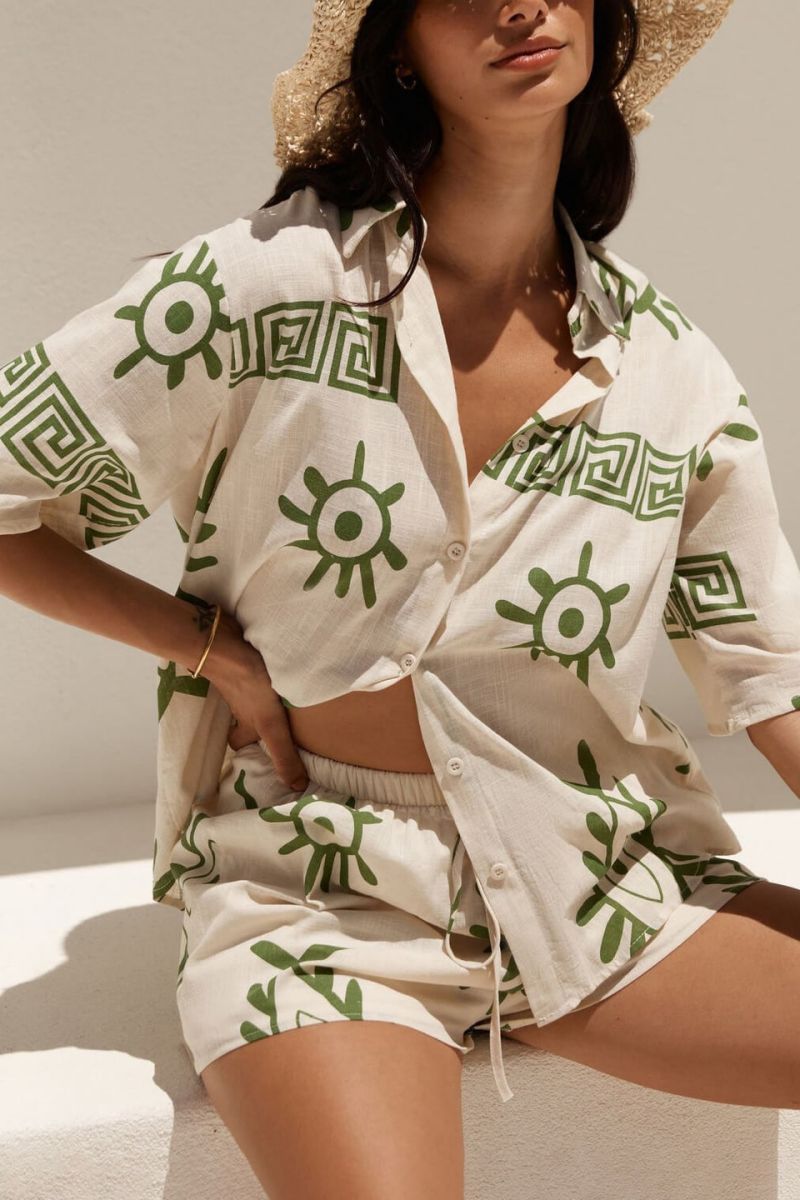 Coordinated Holiday Fun Print Loose Shorts Two-Piece Set