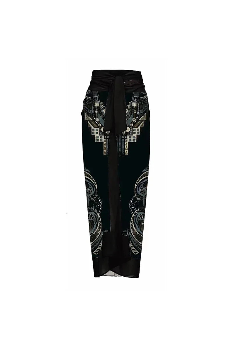 Flower Print One-Piece With 3D Black Flower