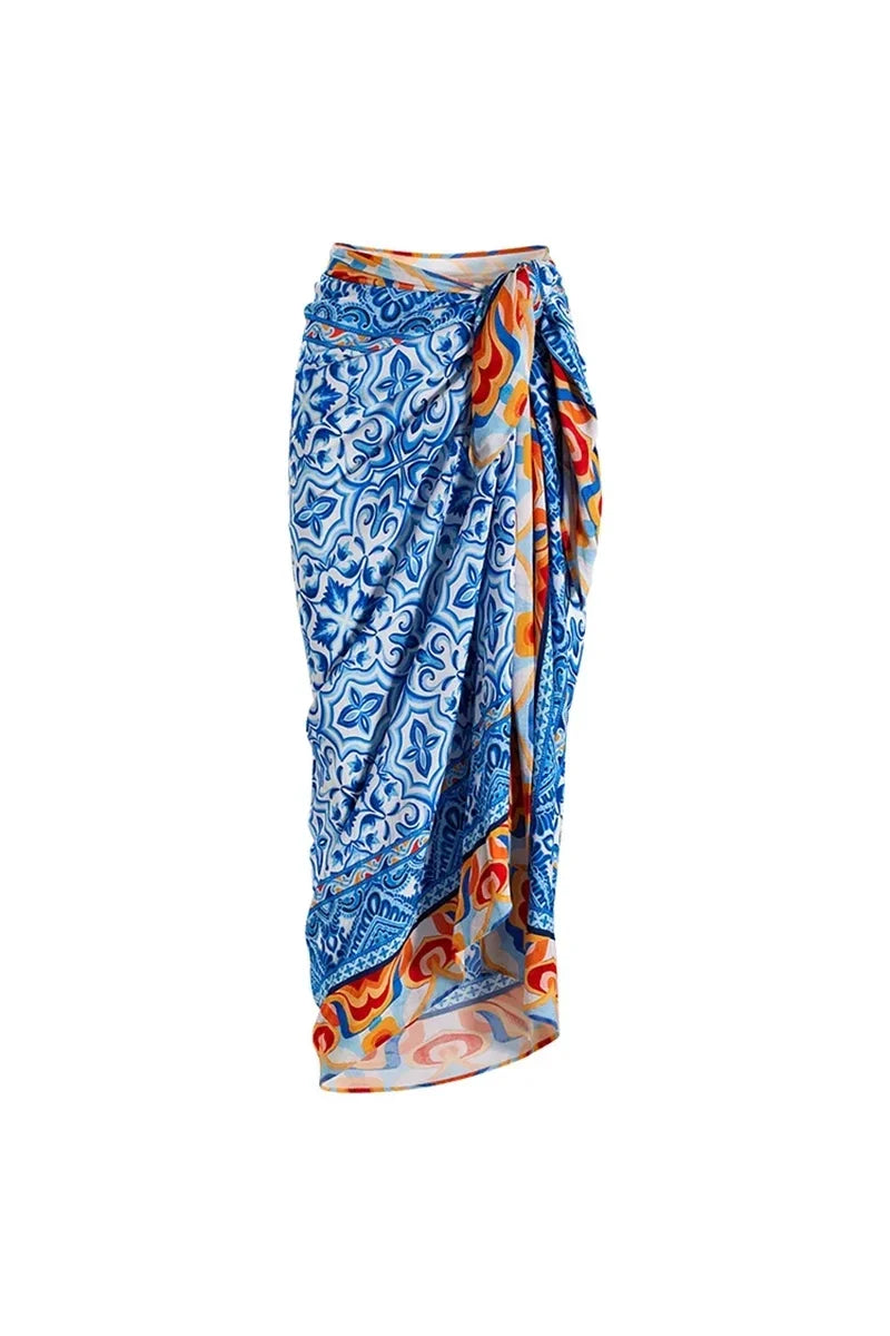 Blue Ethnic Print Swimwear Set
