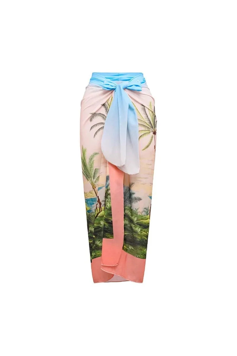 Coconut Tree Print Applique One-Piece Swimwear