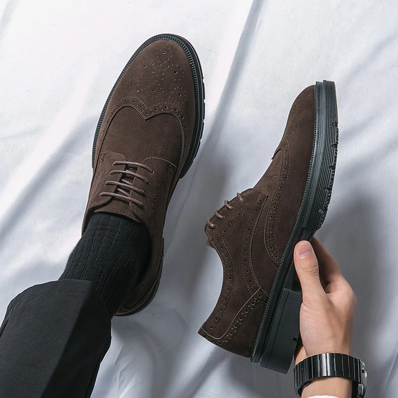 Suede Brogue Shoes with Cushioned Insole