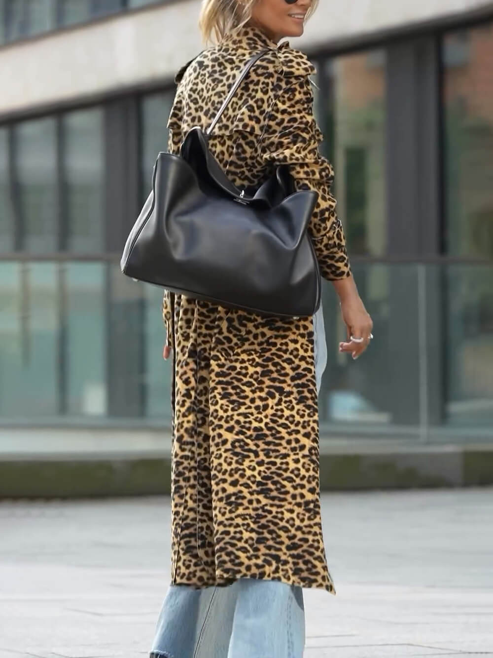 Lightweight Coat with Leopard Print and Belt