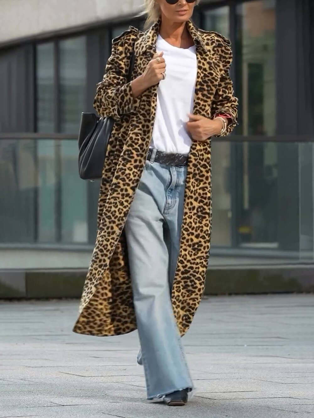 Lightweight Coat with Leopard Print and Belt