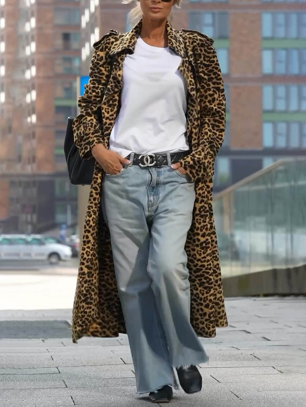 Lightweight Coat with Leopard Print and Belt