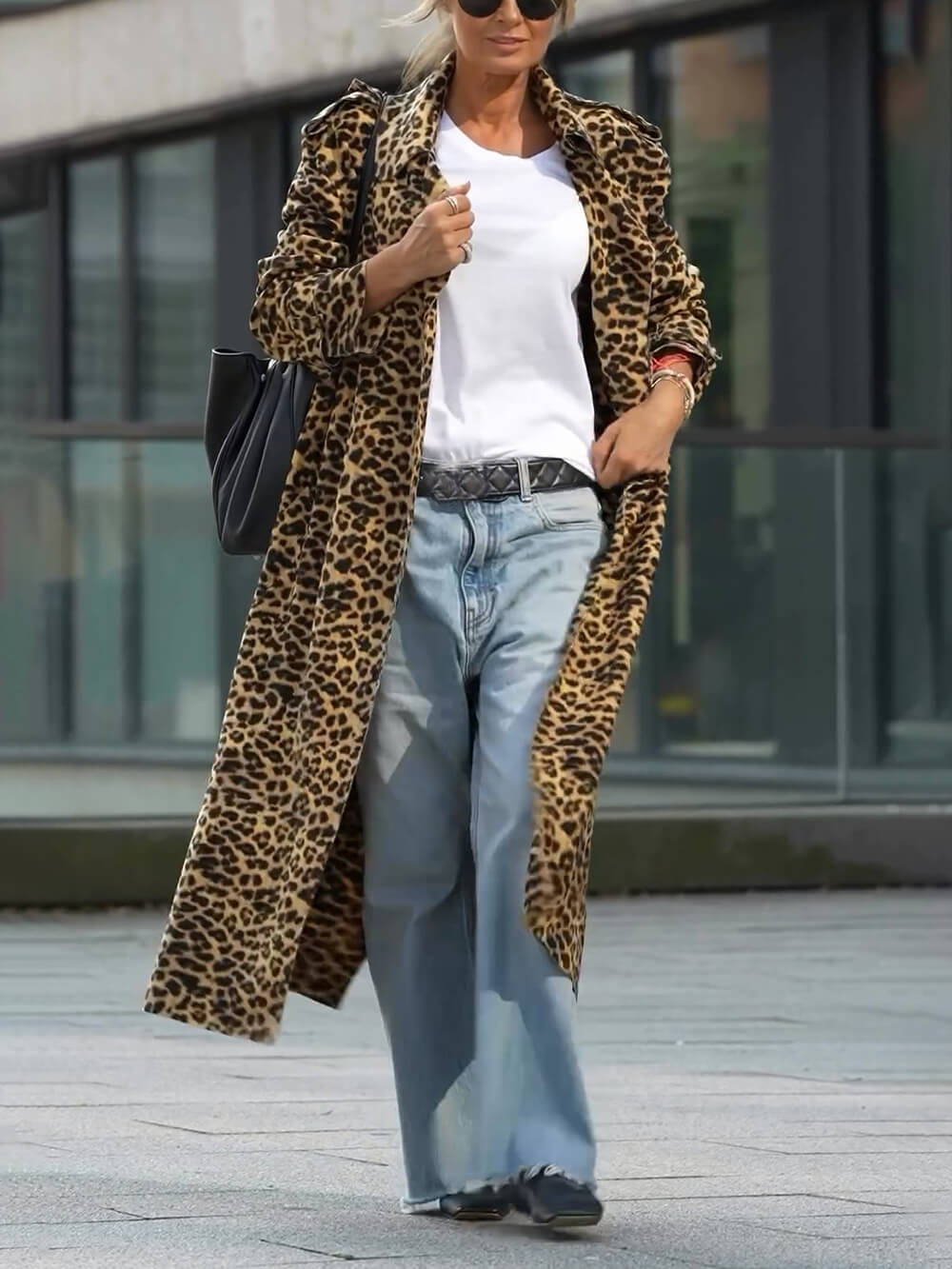 Lightweight Coat with Leopard Print and Belt